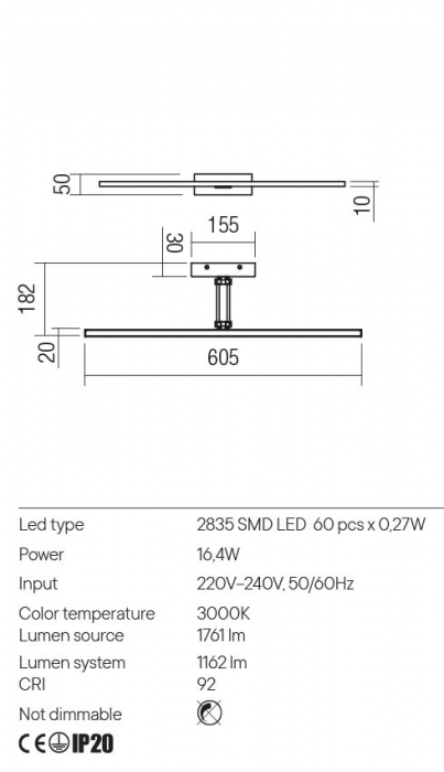 Aplica REDO LINEAR 01-3463 LED 16,4W 3000K 1162lm Nedimabil Metal Negru Mat IP20 [2]