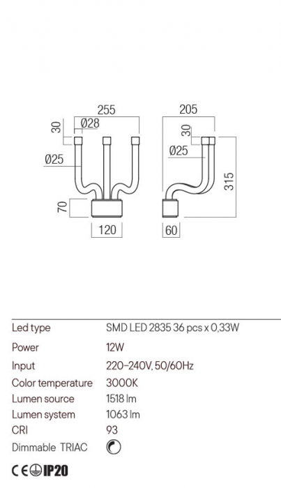 Aplica Redo Luxor 01-3225 LED 12W 1063 lm 3000K Metal&Aluminiu Auriu Dimabil Triac IP20 [2]