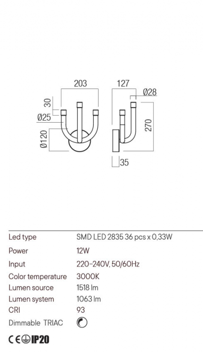 Aplica Redo Luxor 01-3346 LED 12W 1063 lm 3000K Metal&Aluminiu Rosu Dimabil Triac IP20 [2]