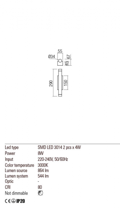 Aplica REDO Madison 01-2031 LED 8W h290 Ø34 544lm 3000K IP20 Nedimabil Cupru mat [2]