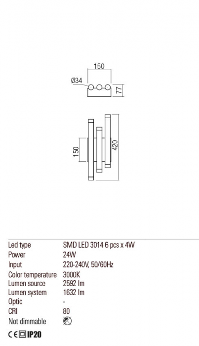 Aplica REDO Madison 01-2038 LED 24W h420 Ø34 1632lm 3000K IP20 Nedimabil Negru [2]