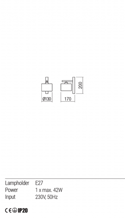 Aplica  REDO Miller  01-1548 E27 1x42W Nedimabil IP20 Alb Mat [3]