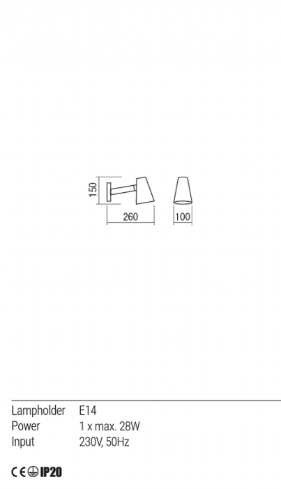 Aplica  REDO Mingo  01-1552 E14 1x28W Nedimabil IP20 Alb Mat [3]