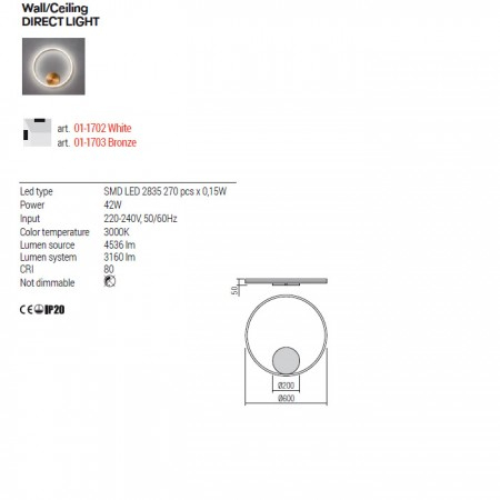 Aplica Redo Orbit, alb mat, direct light, 42W, 3160 lumeni, alb cald 3000K [2]