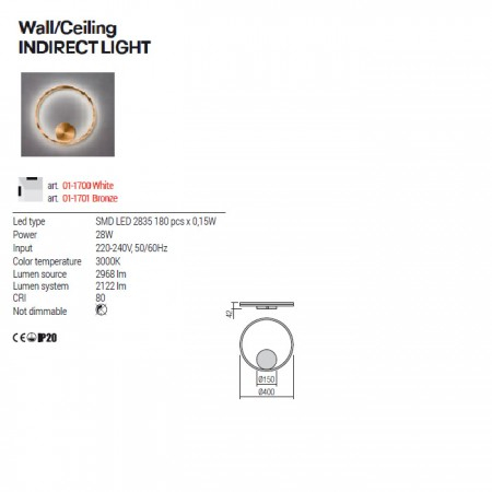 Aplica Redo Orbit, bronz, indirect light, 28W, 2122 lumeni, alb cald 3000K [2]