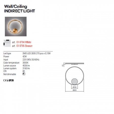 Aplica Redo Orbit, bronz, indirect light, 42W, 3160 lumeni, alb cald 3000K [2]
