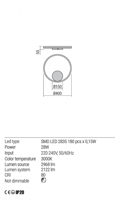 Aplica Redo Orbit LED Direct Light alb mat  28W  2968/2122 lumeni  alb cald  3000K 01-1698 [3]