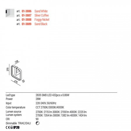 Aplica Redo Orion, silver coffee, LED CCT, 28W, 1541 lumeni, 2700K/3000K/4000K, 01-3887 [2]