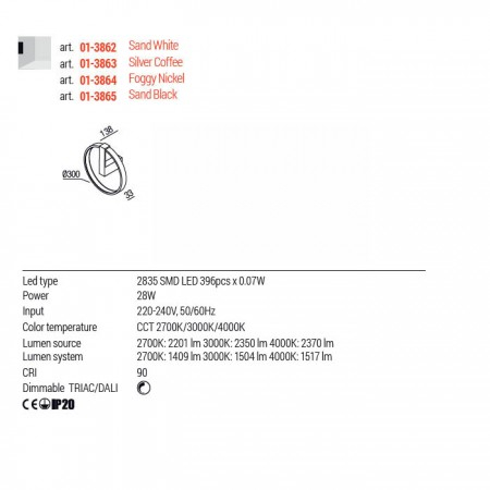 Aplica Redo Orion Round, negru mat, LED CCT, 28W, 1634 lumeni, 2700K/3000K/4000K, 01-3865 [2]