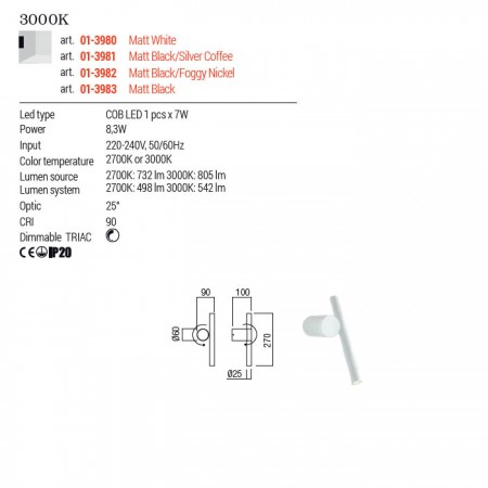 Aplica Redo Praxi, alb mat, LED, 8W, 542 lumeni, alb cald 3000K, 01-3980 [2]