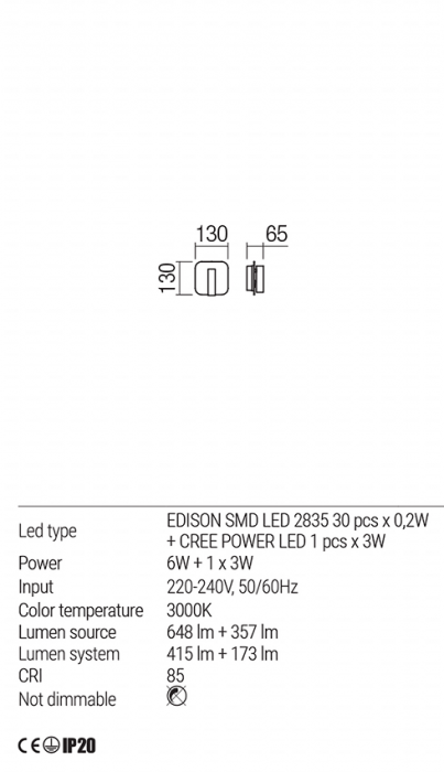 Aplica REDO Quda 01-1491 SMD LED 9W 3000K 588lm IP20 White [4]