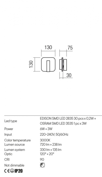Aplica Redo QUDA 01-2977 Aur mat LED 9W 465lm 3000K IP20 [2]