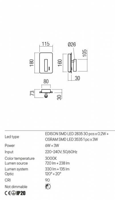 Aplica Redo QUDA 01-2982 Negru mat LED 9W 465lm 3000K IP20 [2]