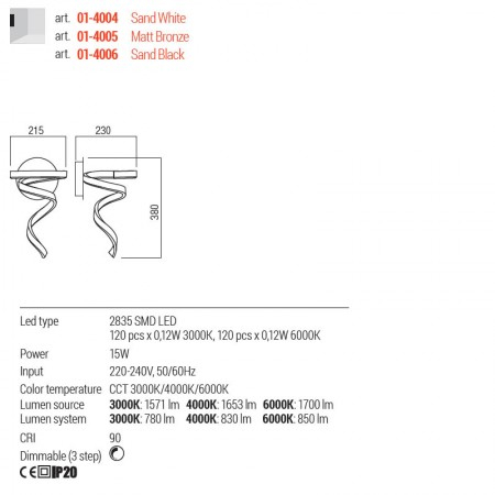 Aplica Redo Scroll, bronz mat, LED, 15W, 850 lumeni, 3000K/4000K/6000K, 01-4005 [2]