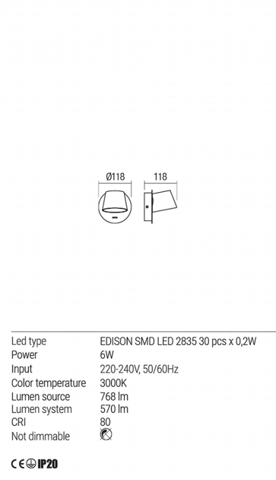 Aplica REDO Shaker 01-1739 LED 6W 3000K 570lm Ø118 IP20 Black [4]