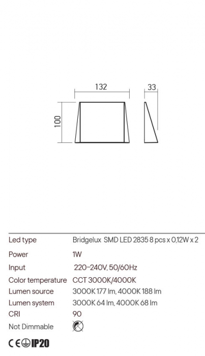 Aplica REDO STEALTH 01-3219 LED 1W 3000K/4000K 68lm Nedimabil Aluminiu Turnat Negru Mat IP20 [2]