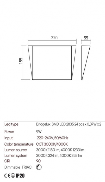 Aplica REDO STEALTH 01-3222 LED 9W 3000K/4000K 352lm Nedimabil Aluminiu Turnat Alb Mat IP20 [2]