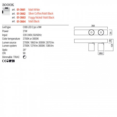 Aplica Redo Takto, negru/foggy nickel, LED, 21W, 1385 lumeni, alb cald 3000K, 01-3663 [2]