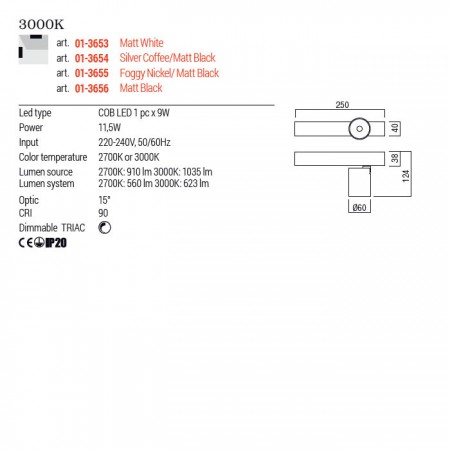 Aplica Redo Takto, negru/silver coffee, LED, 11.5W, 623 lumeni, alb cald 3000K, 01-3654 [2]