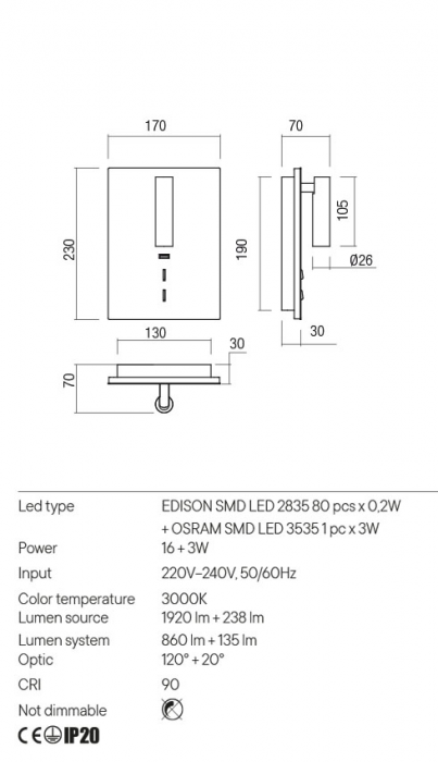 Aplica Redo ZEN 01-2996 Brush Bronze LED 19W 995lm 3000K IP20 [2]