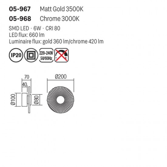 Aplica Smarter Reef, aur mat, LED, 6W, 360 lumeni, alb cald 3000K, 05-967 [2]