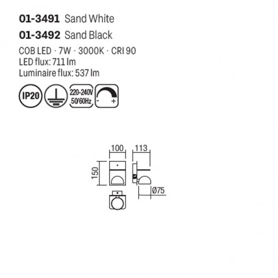 Aplica Smarter Seibi, alb mat, LED, 7W, 537 lumeni, alb cald 3000K, 01-3491 [2]