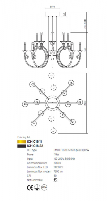 Candelabru Incanti Chateau LED 119W 3000K 7896lm Aluminiu Negru mat IP20 [2]