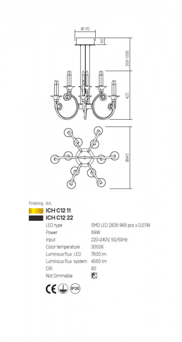 Candelabru Incanti Chateau LED 69W 3000K 4560lm Aluminiu Negru mat IP20 [2]