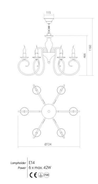 Candelabru Incanti Circe 6xE14 ICI C6 01 Metal Alb lucios IP20 [2]