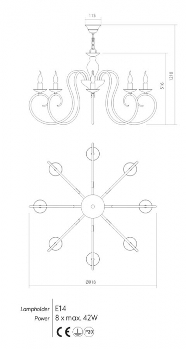 Candelabru Incanti Circe 8xE14 ICI C8 01 Metal Alb lucios IP20 [2]