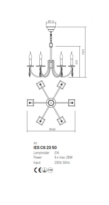 Candelabru Incanti Elisir 6xE14 IES C6 23 50 Metal Alama Cristal IP20 [2]