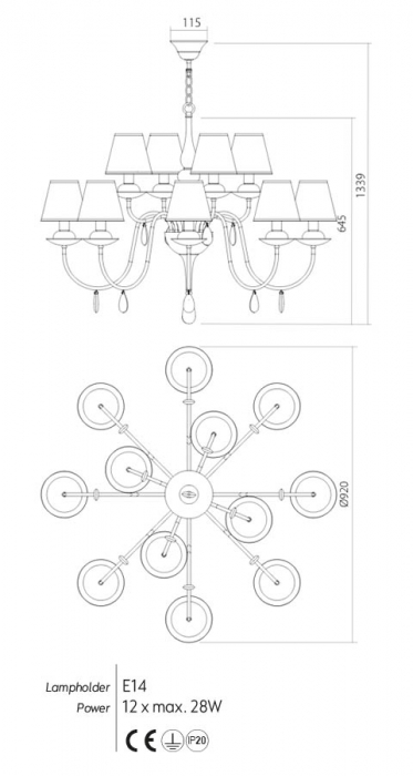 Candelabru Incanti Elizee IEL C12 01 01 E14 12x28W Metal WHITE IP20 [2]