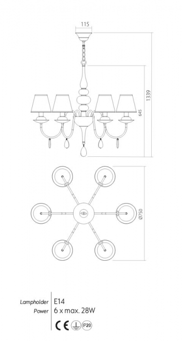 Candelabru Incanti Elizee IEL C6 23 02 E14 6x28W Metal BRONZE IP20 [2]