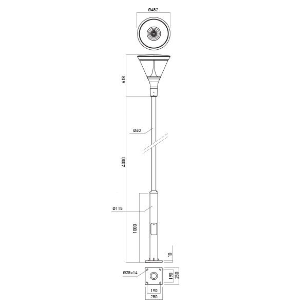 Corp de iluminat pentru decor urban, parcuri și grădini Arelux Xburg BG01PNW DG 50W MID POWER LED 3030 LUMILEDS 4000K 4656lm 100-305V AC Gri inchis IP65 [2]