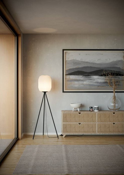 Lampadar EGLO Belgrave 44104 E27 1X60W 220-240V,50/60Hz H 1415mm x Ø300mm otel negru hartie alba IP20 [4]