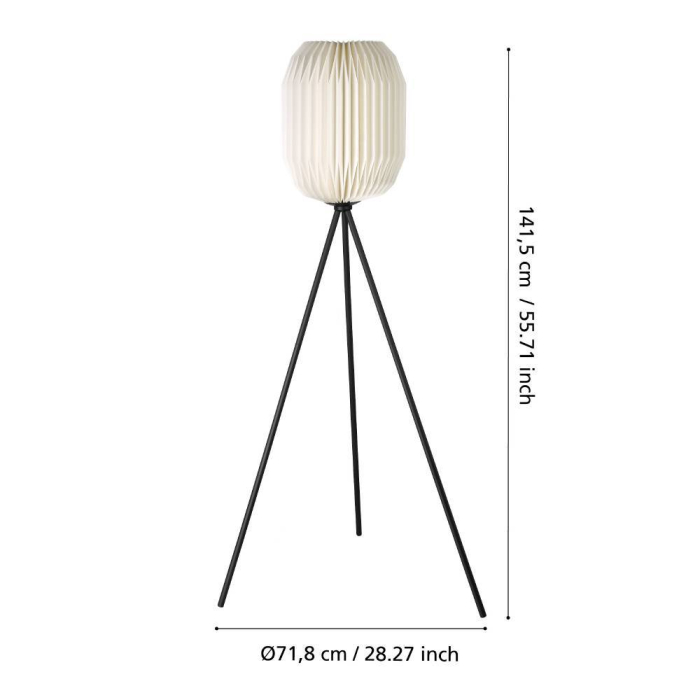 Lampadar EGLO Belgrave 44104 E27 1X60W 220-240V,50/60Hz H 1415mm x Ø300mm otel negru hartie alba IP20 [3]