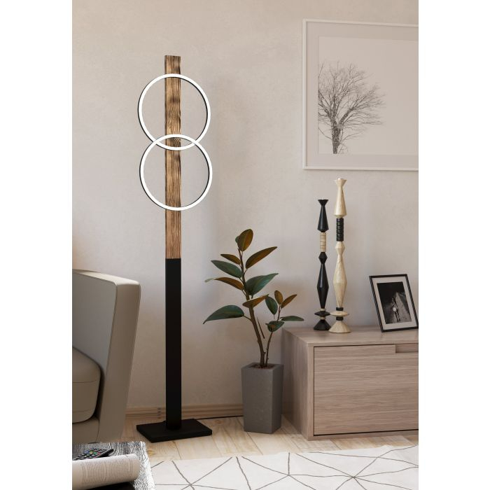 Lampadar EGLO Boyal 900892 LED 2X12W 3000K 3400lm 220-240V,50/60Hz L 300mm x H 1500mm otel/lemn negru/maro rustic plastic alb IP20 [7]