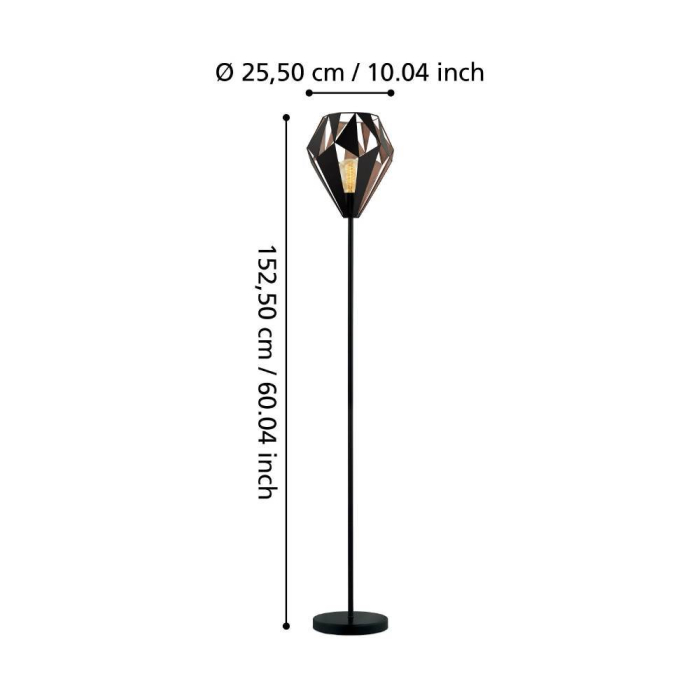 Lampadar EGLO Carlton 1 49994 E27 1X60W 220-240V,50/60Hz H 1525mm x Ø255mm otel negru/cupru  IP20 [3]