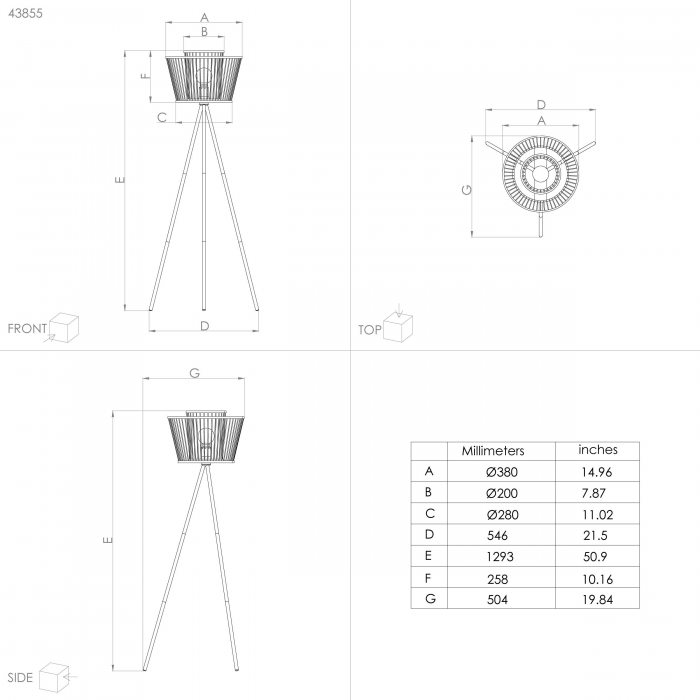 Lampadar EGLO Hykeham 43855 E27 1X40W 220-240V,50/60Hz H 1295mm x Ø380mm otel negru lemn natur IP20 [3]