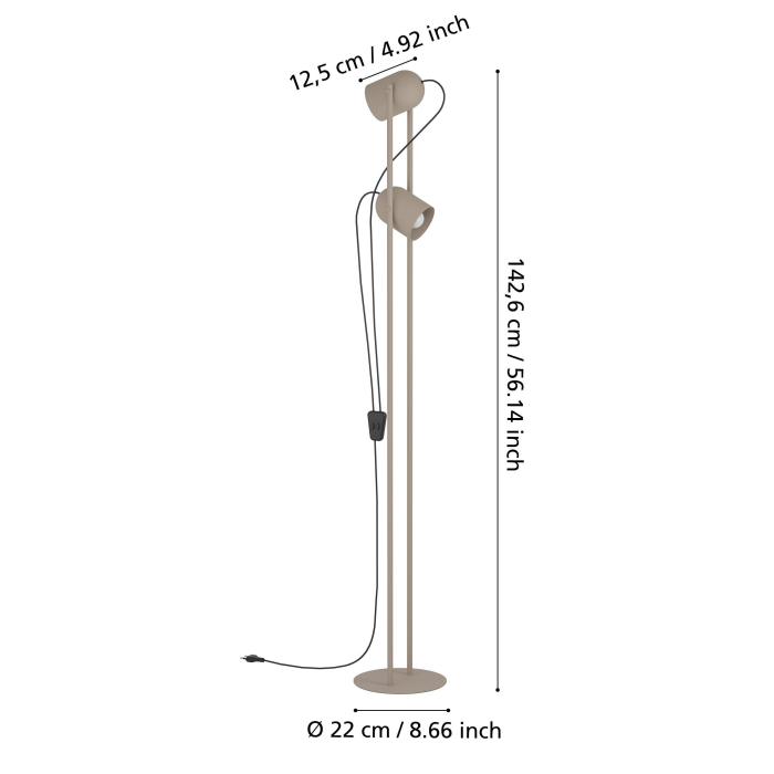 Lampadar EGLO Tilston 44166 E14 2X8W 220-240V,50/60Hz L 125mm x l 130mm x H 1425mm otel sandy  IP20 [5]