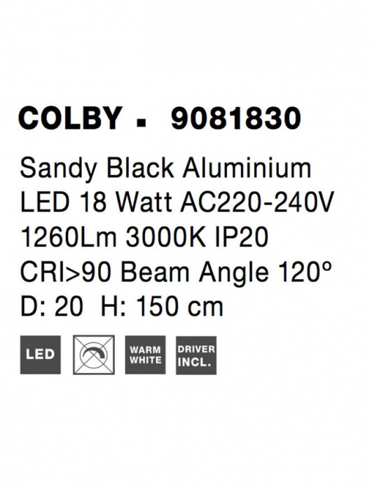 Lampadar Nova Luce COLBY LED 18W 1260lm 3000K Sandy Black Aluminium IP20 [8]