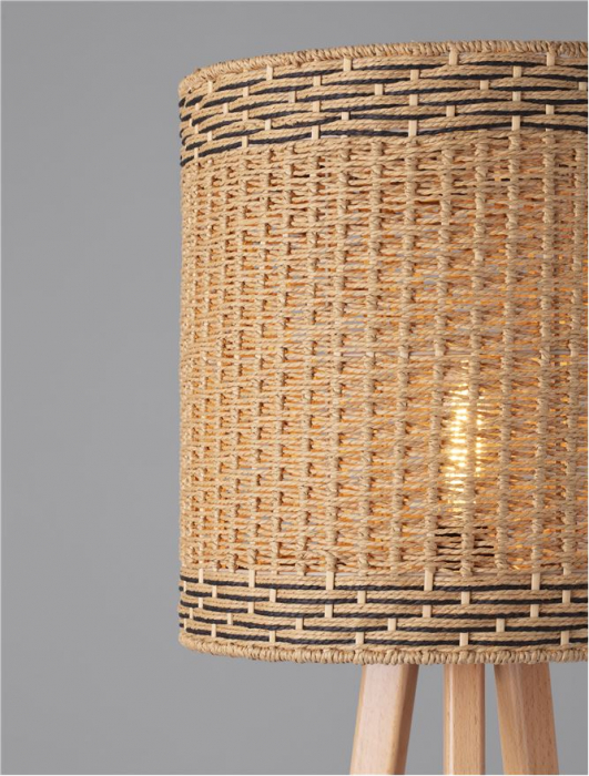 Lampadar Nova Luce PLETTE 9586528 E27 1x12W    Dried Water Hyacinth Natural W ood Base Black Fabric W ire Cable  IP20 [5]