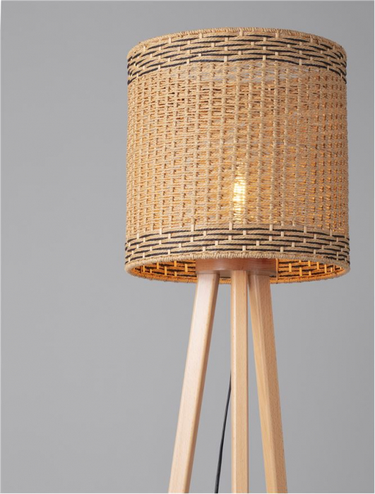 Lampadar Nova Luce PLETTE 9586528 E27 1x12W    Dried Water Hyacinth Natural W ood Base Black Fabric W ire Cable  IP20 [4]