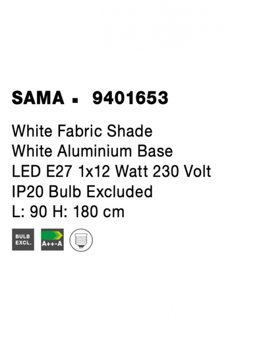 Lampadar Nova Luce SAMA E27 1x12W   White Fabric Shade White Aluminium Base  IP20 [8]