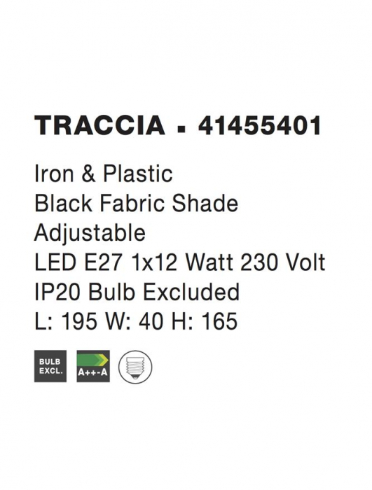 Lampadar Nova Luce TRACCIA E27 1x12W   Iron & Plastic Black Fabric Shade IP20 [4]