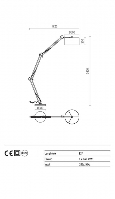 Lampadar REDO Azar 02-385 E27 1x42W h2400 Ø380 IP20 Nedimabil White [4]