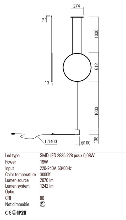 Lampadar REDO Slick 01-2197 LED 19W h2612 Ø612 1242lm 3000K IP20 Nedimabil Negru mat [2]