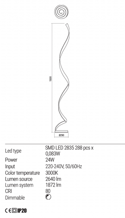 Lampadar Redo Torsion LED Dimabil (3 step) alb mat 24W 2640/1872 lumeni alb cald 3000K 01-1797 [3]