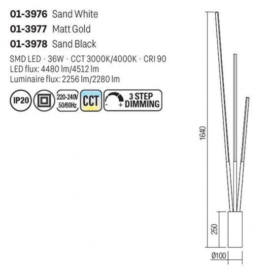 Lampadar Smarter Herald, alb mat, LED CCT, 36W, 2280 lumeni, 3000K/4000K, H.164 cm, 01-3976 [2]