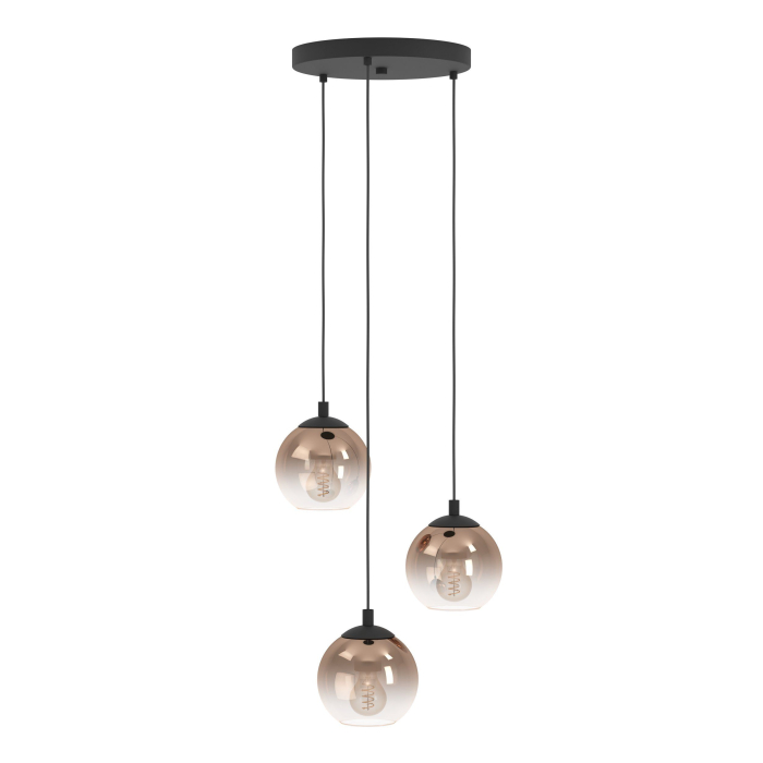 Lustra EGLO Ariscani 1 901925 E27 3X60W 220-240V,50/60Hz H 1100mm x Ø425mm otel negru sticla vaporizata alama IP20 [4]